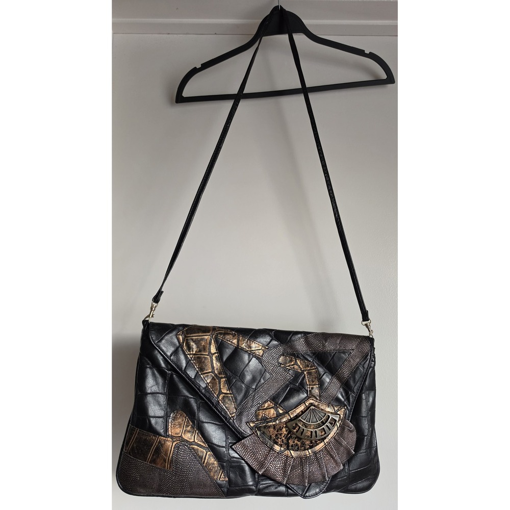 Pinky Handbag Black Gold Bronze Vintage Women Shoulder Bag Purse Tote